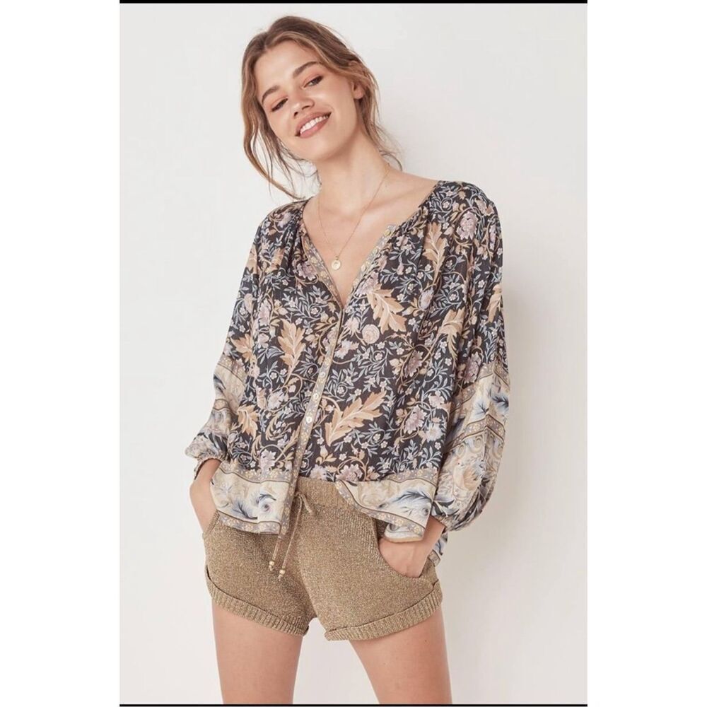 Spell & the Gypsy Oasis blouse in nightshade ballon sleeve metallic boho oversiz